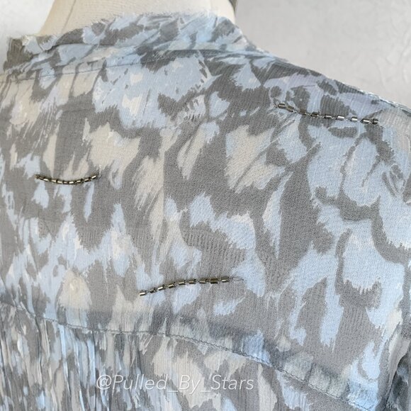 CHAN LUU Blue & Gray Sheer Viscose Blouse + Beaded Embellishments | Size M - Picture 11 of 14